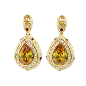 Lauren G Adams Gold Tone Teardrop Earrings Citrine Rhinestone and Enamel